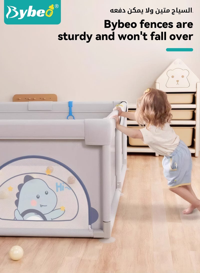 Bybeo Baby Playpen Fence, Portable Baby Playard for Toddlers, Safety Infant Activity Center, Sturdy Play Area with Basketball Ball and Hoop, 2 Pull Rings, 60 Ocean Balls, 180x200cm - Image 4